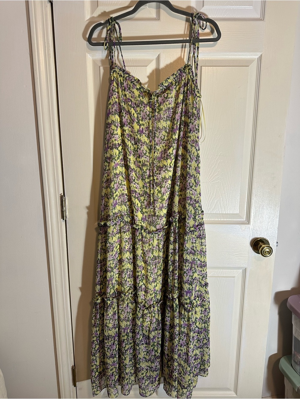 Lost + Wander Lime & Lavender Floral Tie-Strap Maxi Dress